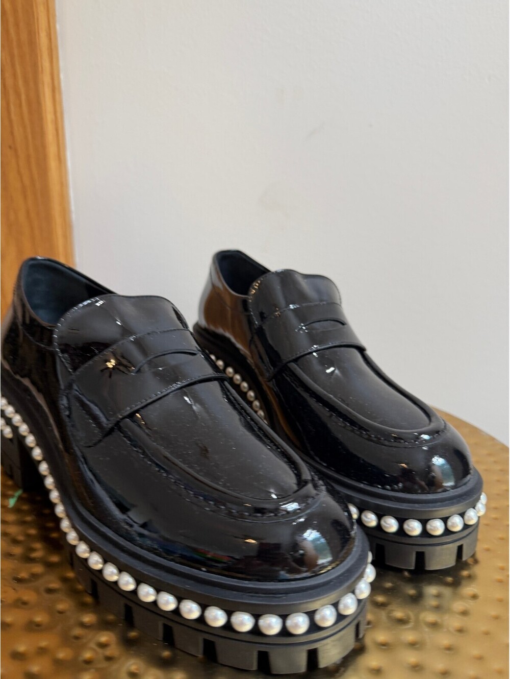 Soho Patent Pearly Penny Loafers Size 8 Black Patent Leather Chunky Loafers - Picture 3 of 15